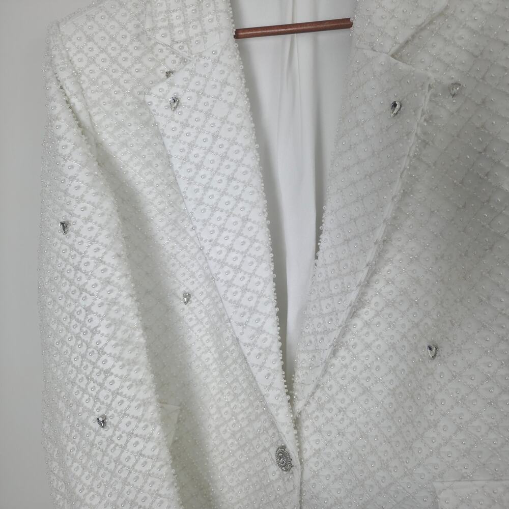 Morphine Fashion Pearl Crystal Bridal Blazer Jacket White XL NWT - Picture 5 of 12